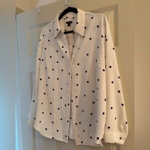 Ann Taylor White Blouse with Black Polka Dots